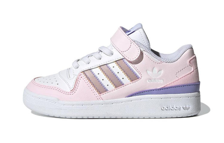 Adidas Originals FORUM El C Synthetic Leather Abrasion Resistant Low top Kids' Skateboarding Shoes Pink White