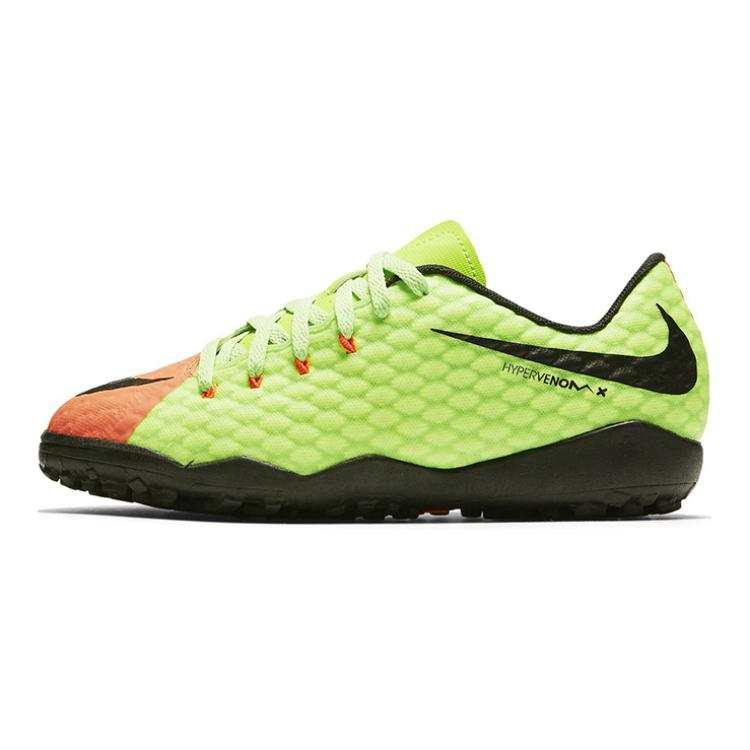 Nike Nike JR Hypervenomx Phelon 3 TF Slip Resistant Cushioning Abrasion Resistant Low top Kids' Soccer Shoes Green Orange