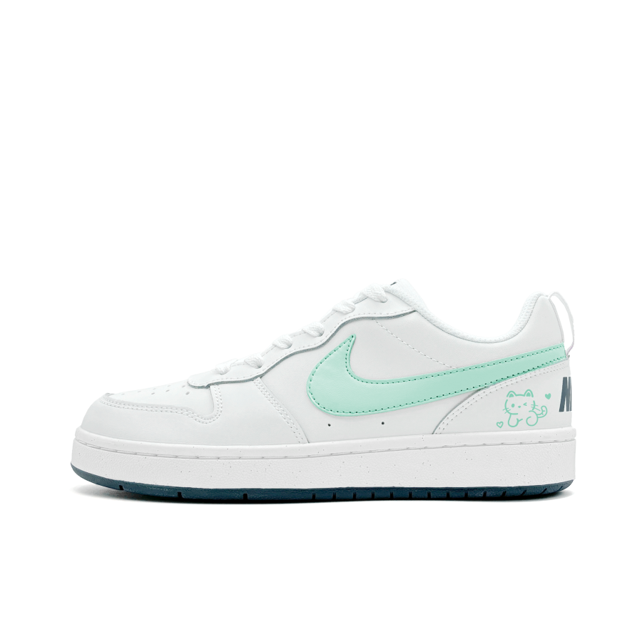 Nike Nike Court Borough Synthetic Leather Slip Resistant Abrasion Resistant Low top Kids' Skateboarding Shoes Green White