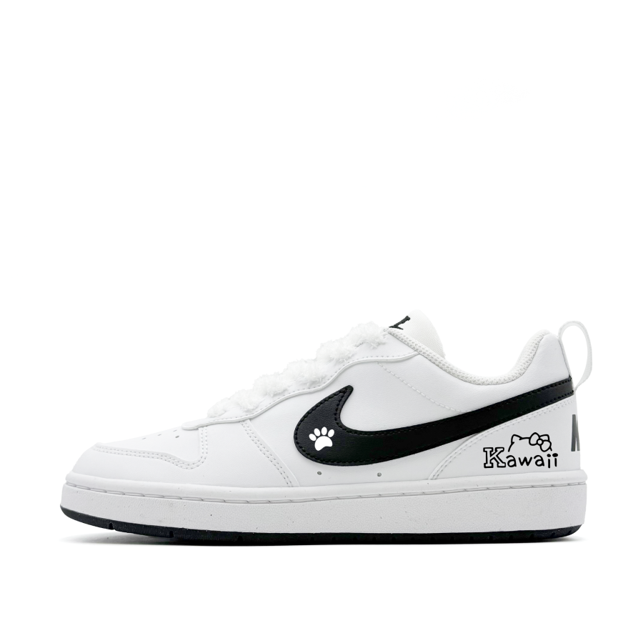 Nike Nike Court Borough Kawaii Meow Synthetic Leather Abrasion Resistant Low top Kids' Skateboarding Shoes Black White
