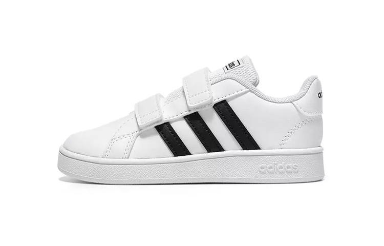 Adidas Neo GRAND COURT Hook and loop Abrasion Resistant Low top Skateboard Shoes White Black Infant And Toddler