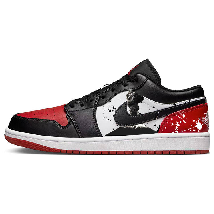 Jordan Jordan Air Jordan 1 Non-slip Wear-resistant Shock Absorption Low-Top Children's Basketball Shoes Black Red Teenagers
