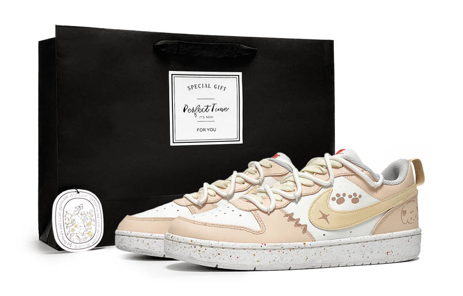 Nike Nike Court Vision Low Cute Puppy Synthetic Leather Breathable Low top Kids' Skateboarding Shoes Cinnamon Pink Teenagers