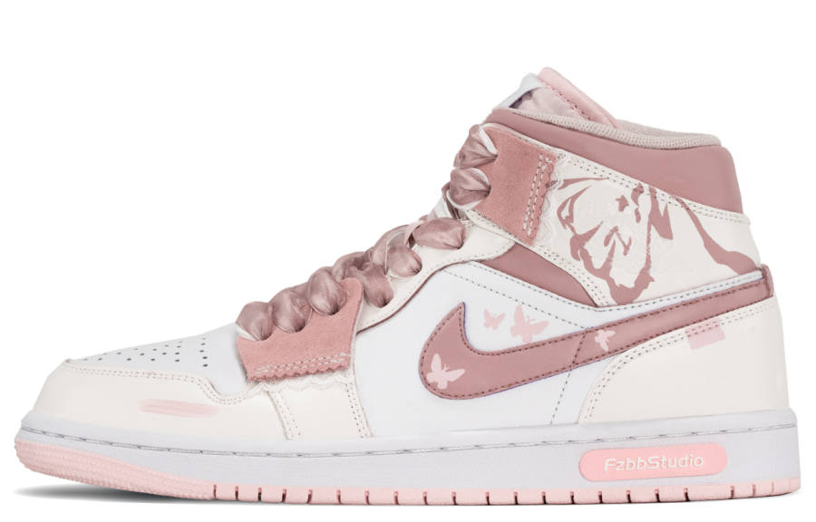 Jordan Jordan Air Jordan 1 Leather Cushioning, Wear Resistant Mid top Children's Basketball Shoes Pink White Teenagers