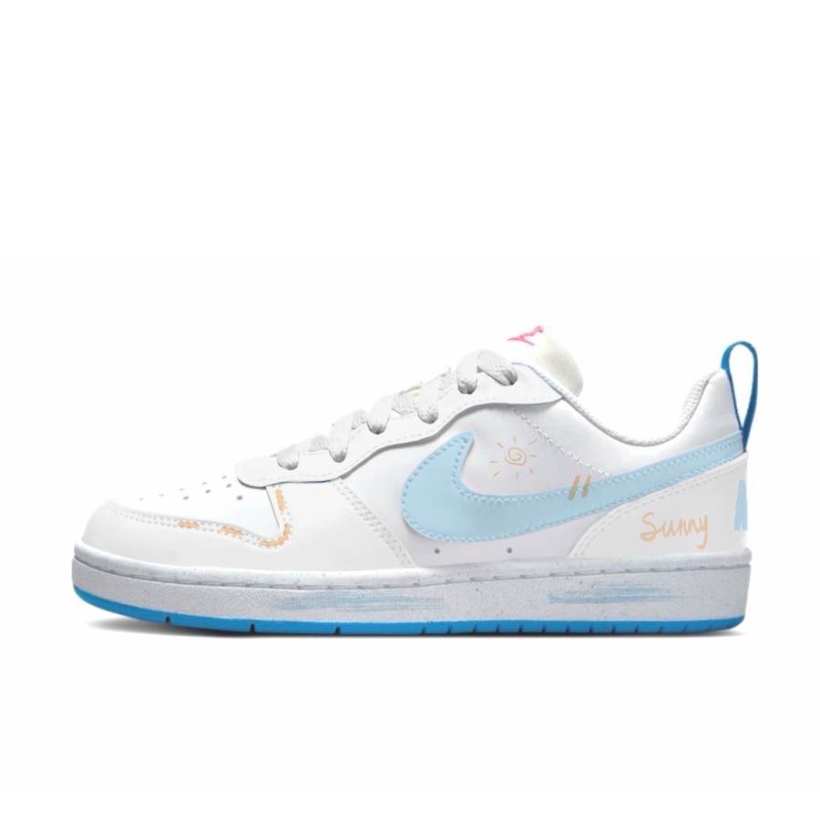 Nike Nike Court Borough Sunny Sky Slip Resistant Abrasion Resistant Low top Skateboard Shoes White Blue Kids'
