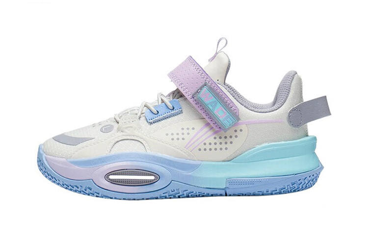 Li-Ning YOUNG Li Ning Low top Performance Basketball Shoes White Blue Purple Children Aged 3 7 Years Old