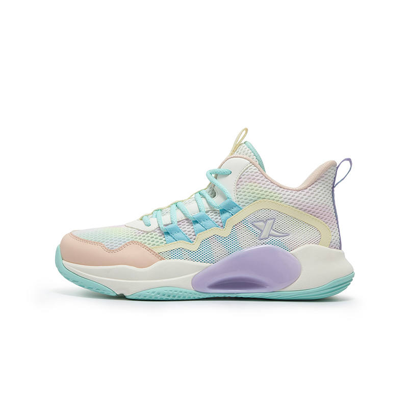 XTEP Synthetic Leather Slip Resistant Abrasion Resistant Mid top Basketball Shoes White Blue Unisex