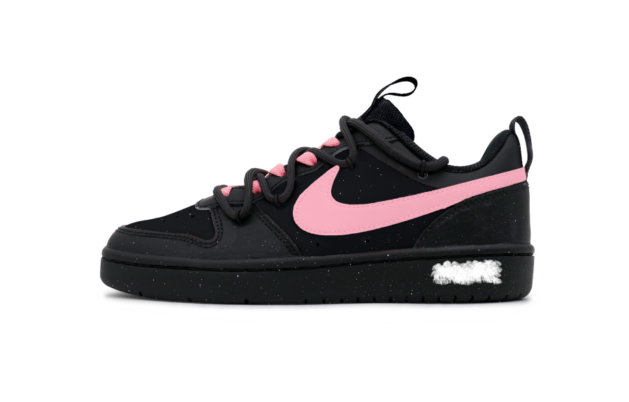 Nike Nike Court Borough Cream Puff Leather Slip Resistant Abrasion Resistant Low top Skateboard Shoes Black Pink Teenagers