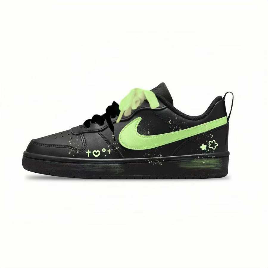 Nike Nike Court Borough Naughty Stars Synthetic Leather Slip Resistant Low top Kids' Skateboarding Shoes Black Green