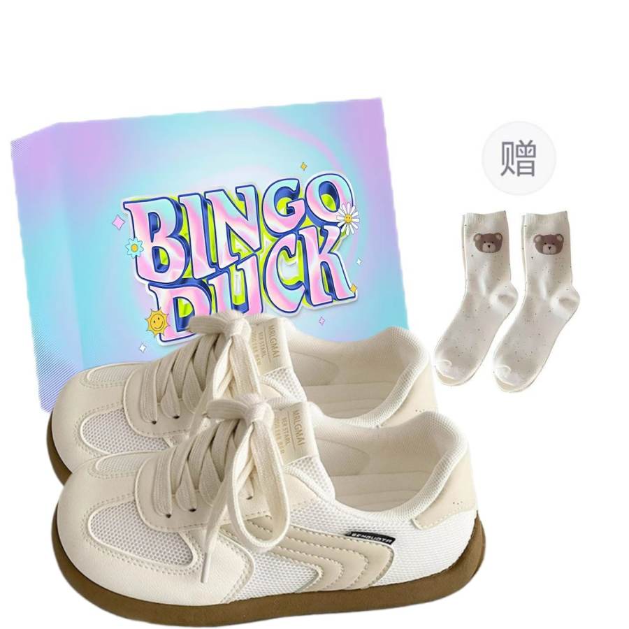 BINGO DUCK Synthetic Leather Slip Resistant Slip Resistant Low top Skateboard Shoes Women's White