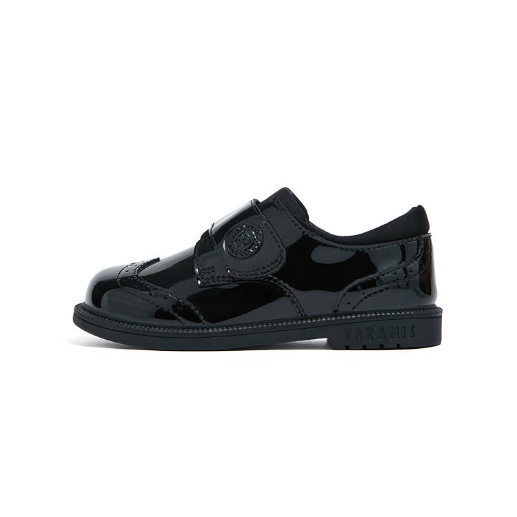 TARANIS Slip Resistant Abrasion Resistant Kids' Leather Shoes Mirror Finish Black Children Aged 3 7 Years Old