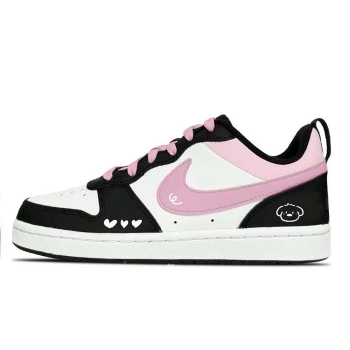 Nike Nike Court Borough Pink Language Synthetic Leather Low top Skateboard Shoes Black Pink Kids'