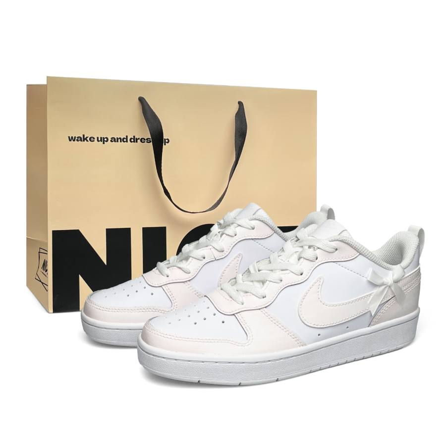 Nike Nike Court Borough Low 2 Leather Breathable And Slip Resistant Low top Kids' Skateboarding Shoes White Teenagers