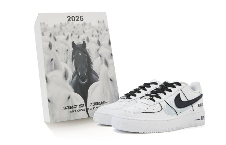 Nike Nike Air Force 1 Black White Graffiti Leather Slip Resistant Abrasion Resistant Low top Kids' Skateboarding Shoes