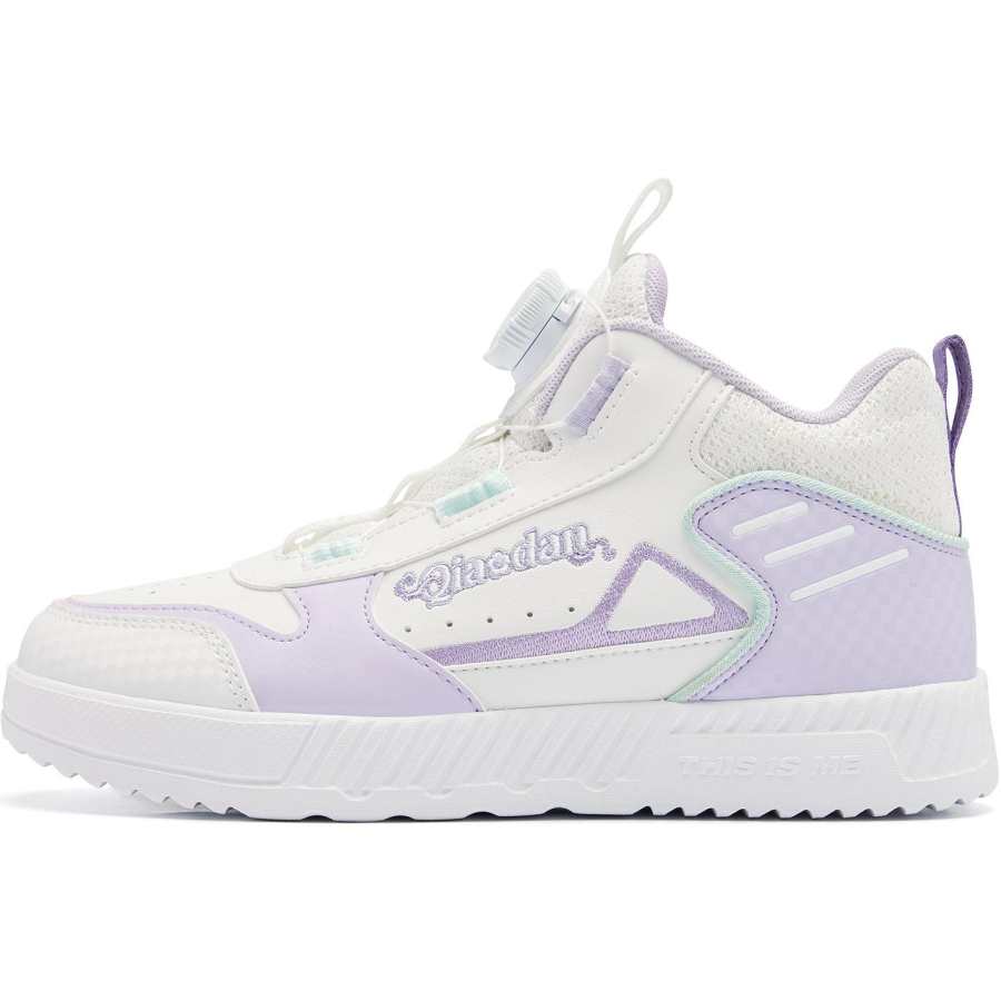 QIAODAN Mid top Skateboard Shoes Jordan White/Kapok Purple Teenagers