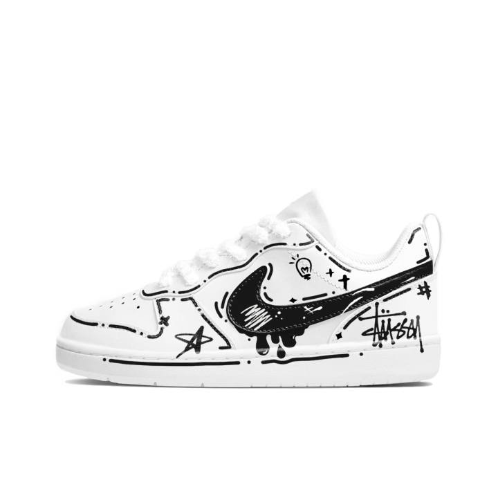 Nike Nike Court Borough Black Graffiti Slip Resistant Cushioning Abrasion Resistant