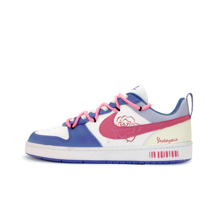 Nike Nike Court Borough Blue Pink Fuchsia Shadow Leather Cushioning Slip Resistant Abrasion Resistant Low top