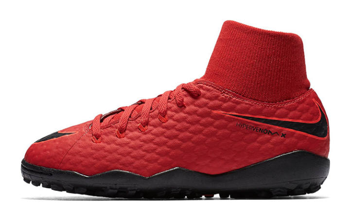 Nike Nike HypervenomX Phantom 3 JR DF TF Slip Resistant Cushioning Abrasion Resistant Mid top Kids' Soccer Shoes Red Black