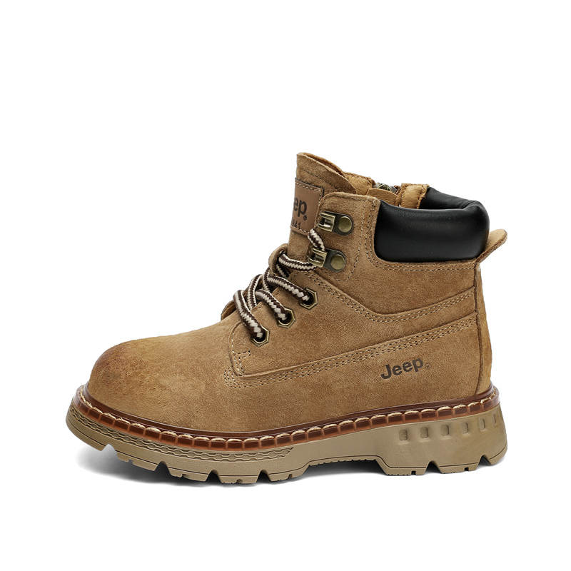 Jeep Pigskin Slip Resistant Abrasion Resistant Mid top Kids' Leather Boots Teenagers