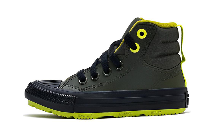 Converse Chuck Taylor All Star Synthetic Leather Fleece lined Abrasion Resistant High top Kids Canvas Shoes Olive Green