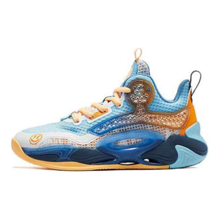 QIAODAN Mid top Basketball Shoes Blue Orange Teenagers