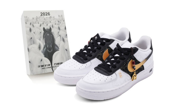 Nike Nike Air Force 1 White Horse Golden Saddle Leather Slip Resistant Abrasion Resistant Low top Kids' Skateboarding Shoes