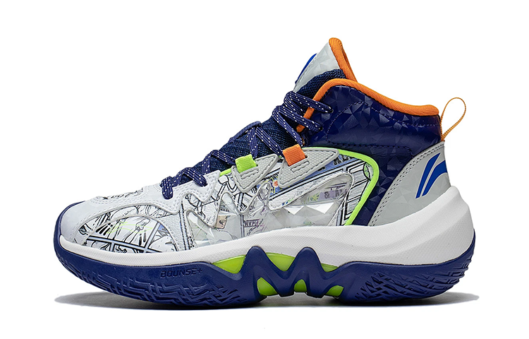 Li-Ning YOUNG Li Ning YOUNG Comfortable Slip Resistant Cushioning Abrasion Resistant High top Basketball Shoes Navy Teenagers