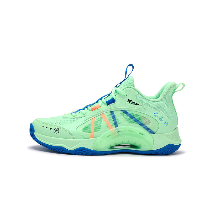 XTEP Hydrogen Mania Basketball Shoes Milk Foam Green/Prussian Blue Teenagers