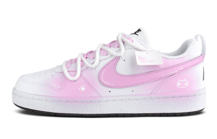 Nike Nike Court Borough Pink Mist Stroll Synthetic Leather Versatile Low top Skateboard Shoes Peach Kids'