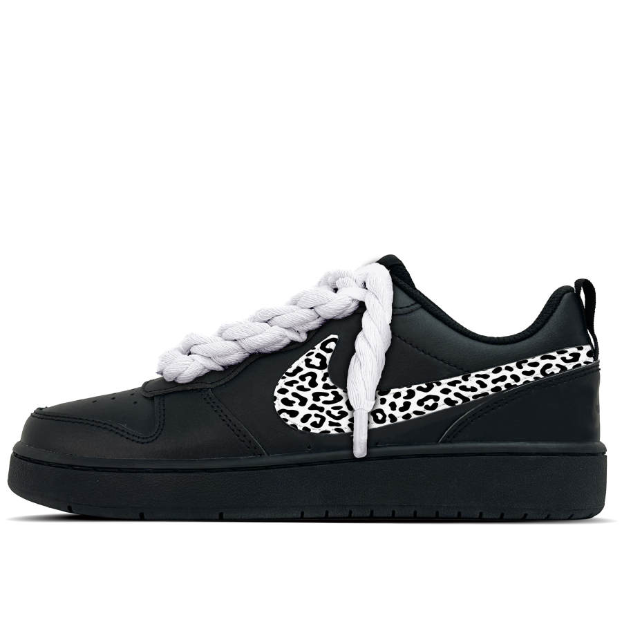 Nike Nike Court Borough Black Pattern Synthetic Leather Abrasion Resistant Low top Kids' Skateboarding Shoes White Teenagers