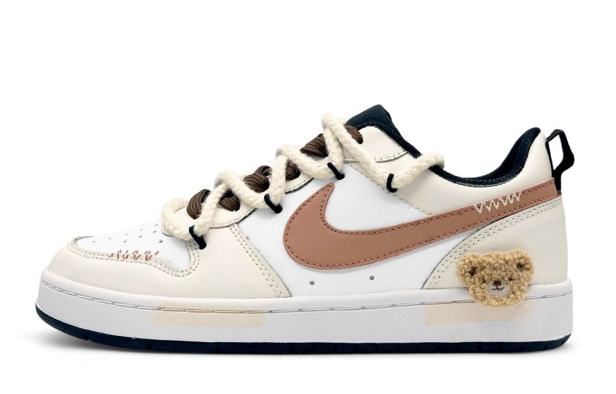 Nike Nike Court Borough Bear Tale Leather Cushioning, Wear Resistant Low top Kids' Skateboarding Shoes Ecru Unisex