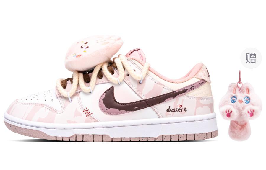 Nike Nike Dunk Slip Resistant Cushioning Abrasion Resistant Low top Kids' Skateboarding Shoes White Pink Teenagers