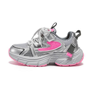 7-PE 7 PE Slip Resistant, Breathable, Lightweight Cushioning Low top Casual Shoes Silver Gray/Rose Pink Kids'