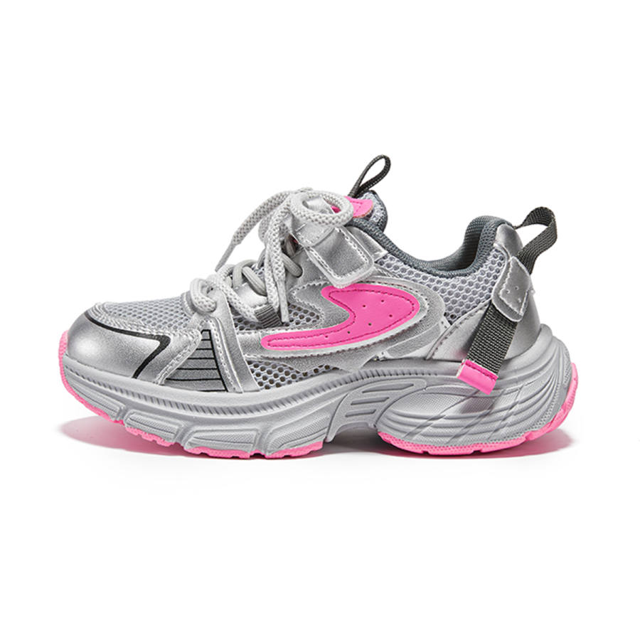 7-PE 7 PE Slip Resistant, Breathable, Lightweight Cushioning Low top Casual Shoes Silver Gray/Rose Pink Kids'