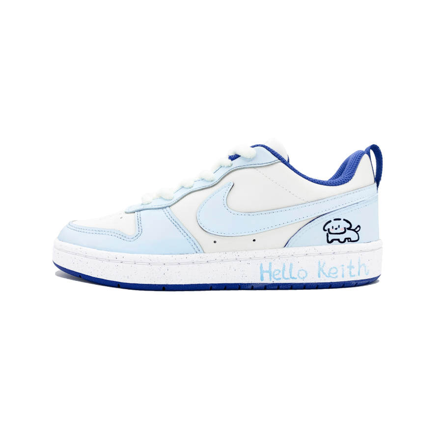 Nike Nike Court Borough Quirky Puppy Anti Slip Wear Resistant Low Top Kids' Skateboarding Shoes Blue White Teenagers