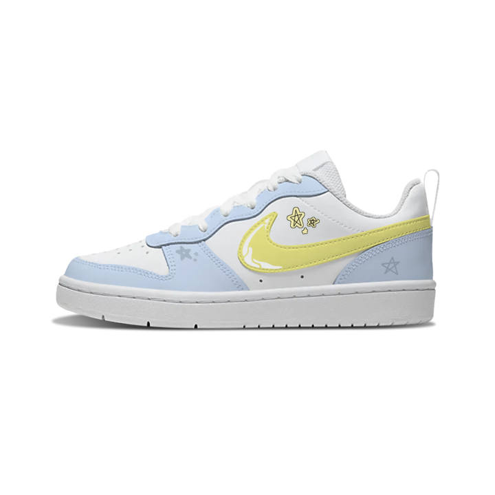 Nike Nike Court Borough Blue Yellow Double Star Synthetic Leather Slip Resistant Cushioning Abrasion Resistant