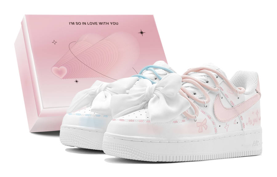 Nike Nike Air Force 1 Synthetic Leather Low top Kids' Skateboarding Shoes Pink Blue Teenagers