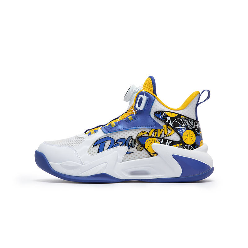 XTEP Slip Resistant Abrasion Resistant Mid top Children's Basketball Shoes White Blue Kids'