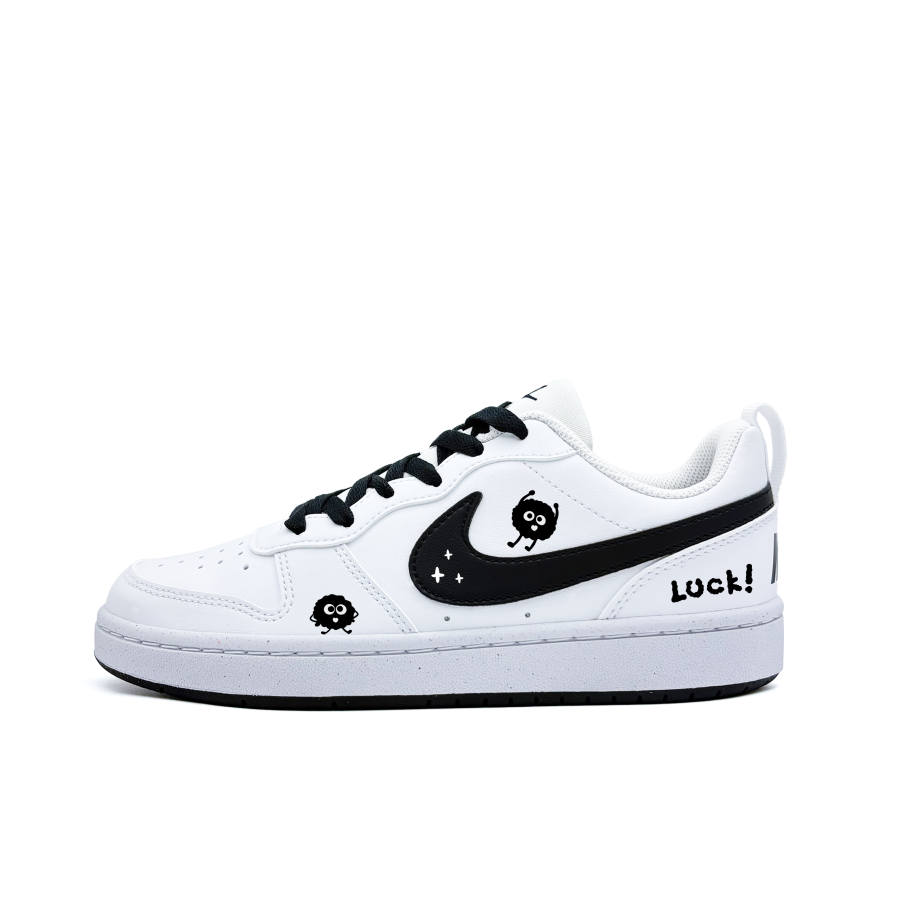 Nike Nike Court Borough Small Coal Ball Synthetic Leather Abrasion Resistant Low top Skateboard Shoes Black White Teenagers