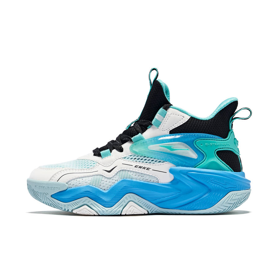 ERKE KIDS PU, Textile, Synthetic Leather High top Basketball Shoes Microcrystal White/Jet Black Teenagers