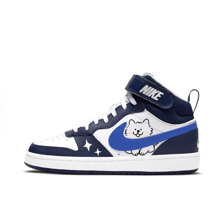 Nike Nike Court Borough Blue Domain Sam Synthetic Leather Abrasion Resistant High top Kids' Skateboarding Shoes Navy Blue