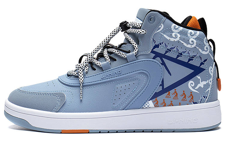 Li-Ning YOUNG Li Ning YOUNG Sports Life Collection Pattern Cushioning Rebound Mid top Skateboard Shoes Soft Gray Blue Teenagers