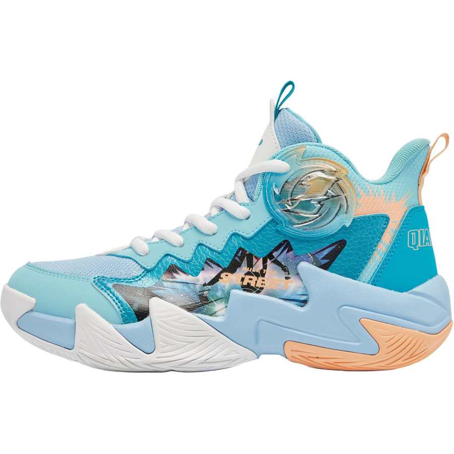 QIAODAN Synthetic Leather, Textile Mid top Basketball Shoes Blue White Unisex
