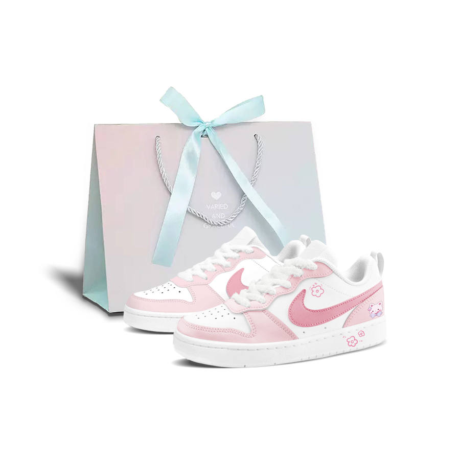 Nike Nike Court Borough Low 2 Leather Cushioning Abrasion Resistant Low top Kids' Skateboarding Shoes Pink Teenagers