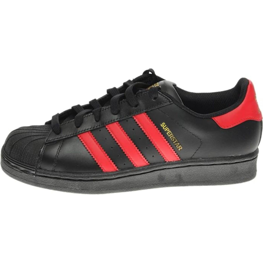 Adidas Originals Superstar J Abrasion Resistant Low top Kids' Skateboarding Shoes Black Red Kids'