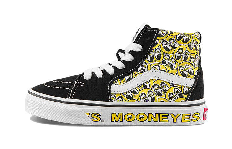 Vans Mooneyes x Vans SK8 Casual High top Skateboard Shoes Black White Yellow Children Aged 3 7 Years Old