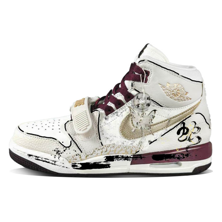 Jordan Jordan Legacy 312 Leather Slip Resistant Cushioning Abrasion Resistant High top Children's Basketball Shoes Wheat Gold