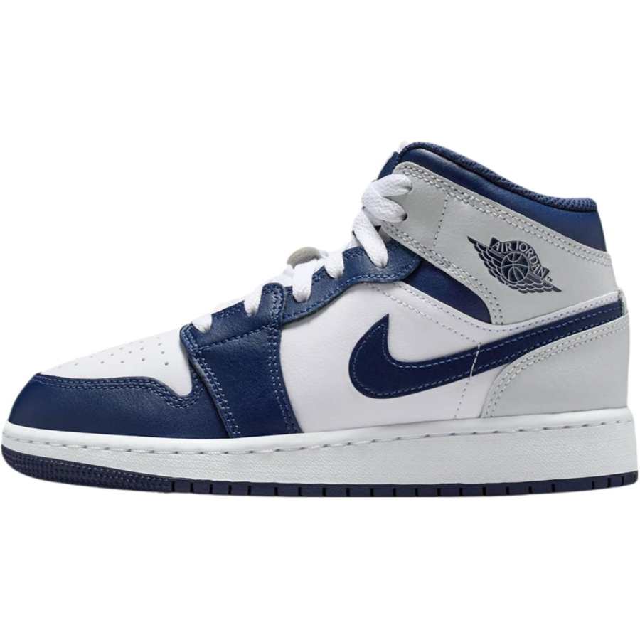 Jordan Jordan Air Jordan 1 Mid top Children's Basketball Shoes White/Light Smoke Gray/Blue Kids'