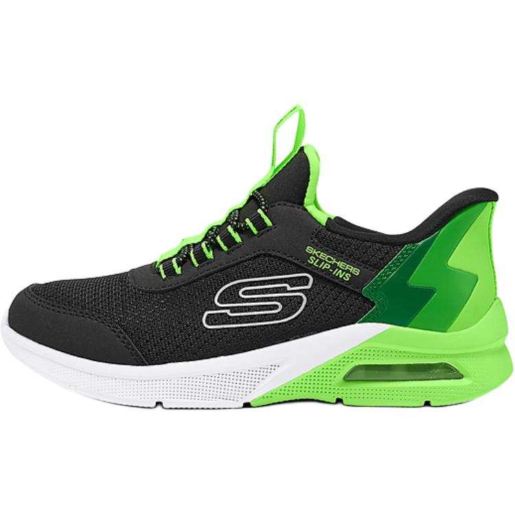 Skechers Kids Microspec Ma Synthetic Leather, Textile Abrasion Resistant Low top Running Shoes Black Green Kids'