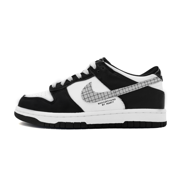 Nike Nike Dunk Gray Plaid Leather Cushioning Low top Skateboard Shoes Women's Black White